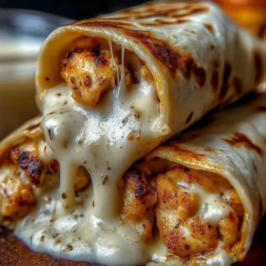 Cozy cheesy garlic chicken wraps served with fresh vegetables.