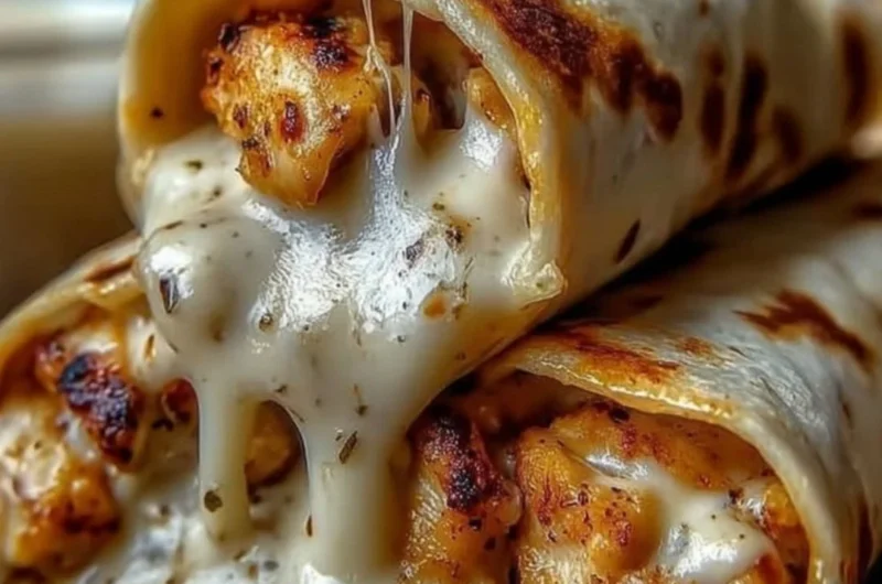 Cozy cheesy garlic chicken wraps served with fresh vegetables.
