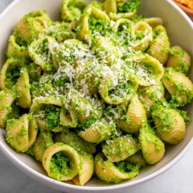 Plate of easy healthy broccoli pasta with fresh ingredients