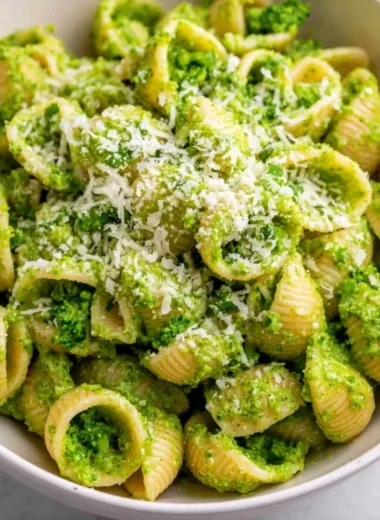 Plate of easy healthy broccoli pasta with fresh ingredients