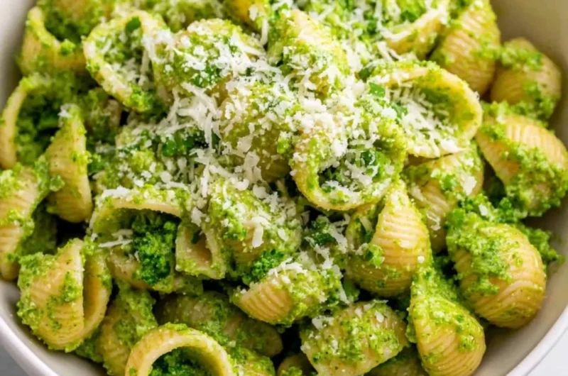 Plate of easy healthy broccoli pasta with fresh ingredients