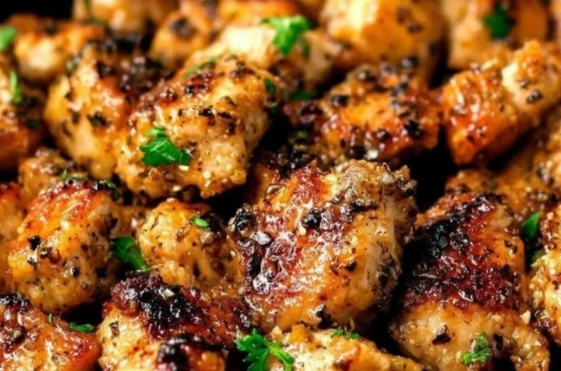 Delicious Garlic Butter Chicken Bites served on a plate