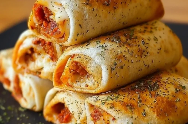 High protein pepperoni pizza rolls served on a plate
