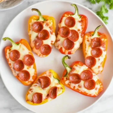Colorful pizza stuffed mini peppers filled with cheese and toppings