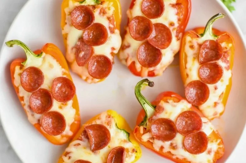Colorful pizza stuffed mini peppers filled with cheese and toppings