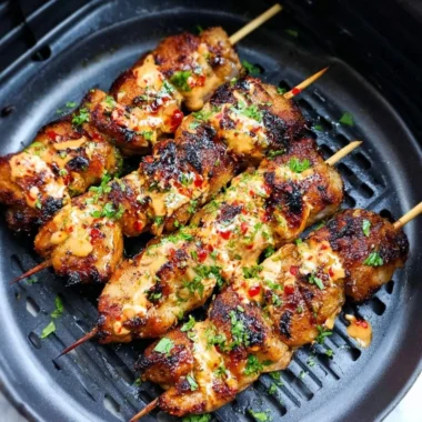 Delicious Air Fryer Bang Bang Chicken Skewers ready to serve