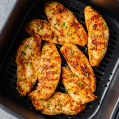 Crispy air fryer chicken tenders without breading, golden and healthy.
