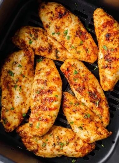 Crispy air fryer chicken tenders without breading, golden and healthy.