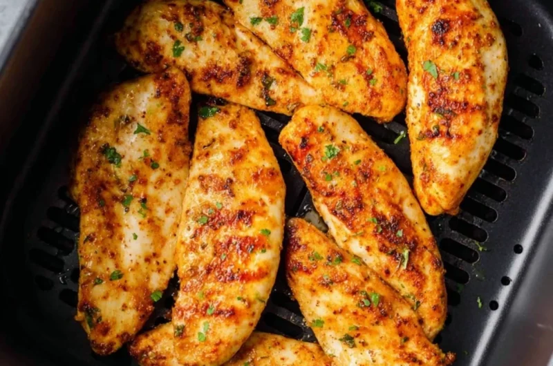 Crispy air fryer chicken tenders without breading, golden and healthy.