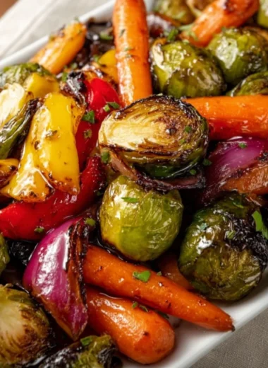 Balsamic glazed roasted vegetables with vibrant colors and appetizing texture