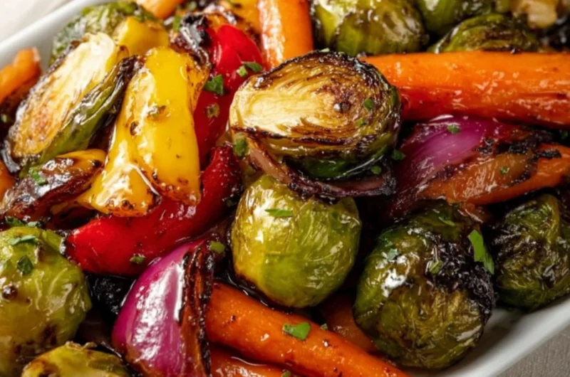 Balsamic glazed roasted vegetables with vibrant colors and appetizing texture
