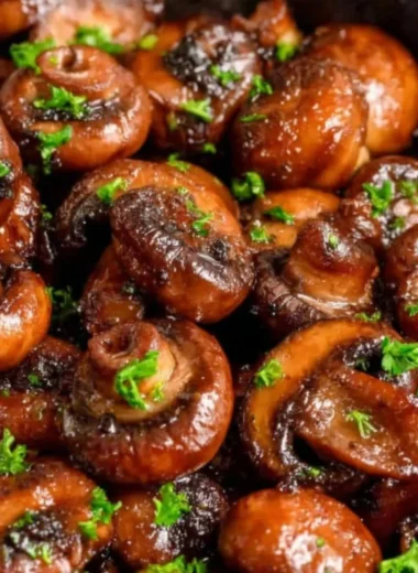 Delicious buttery sauteed mushrooms served in a skillet