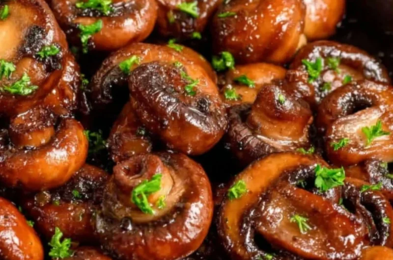 Delicious buttery sauteed mushrooms served in a skillet