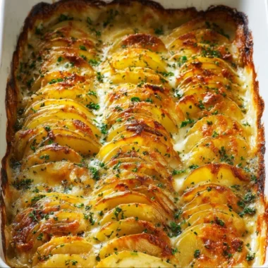 Delicious cheesy easy scalloped potatoes baked to perfection