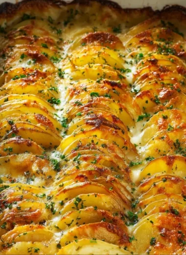 Delicious cheesy easy scalloped potatoes baked to perfection