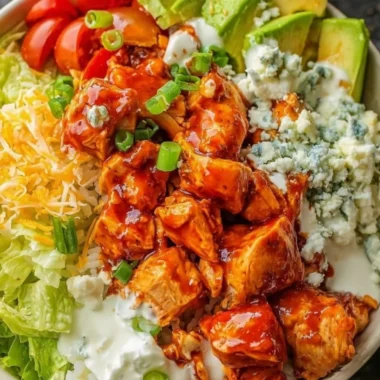 Delicious Buffalo Chicken Bowl topped with fresh ingredients