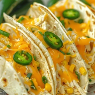 Serving of creamy chicken tacos topped with fresh ingredients