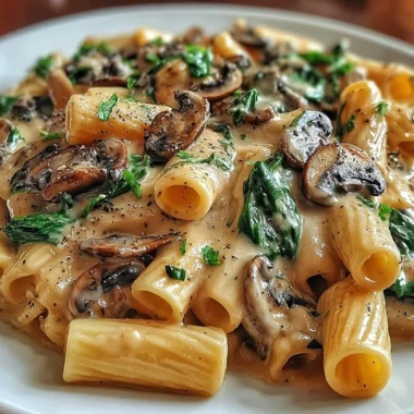 Creamy Tuscan mushroom pasta skillet with fresh herbs and cheese