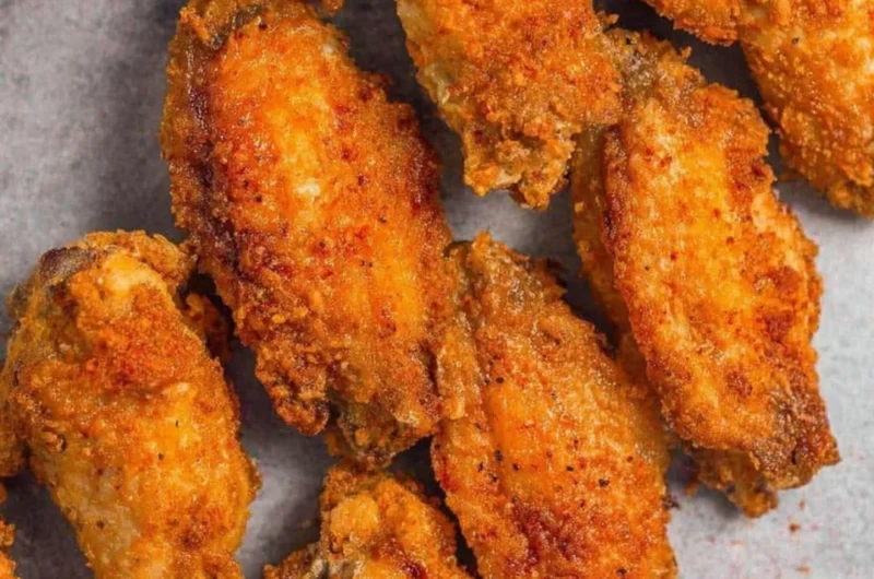 Crispy air fryer chicken wings served on a plate with dipping sauce