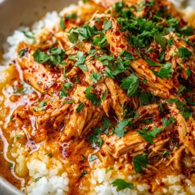 Delicious bowl of Crockpot Cajun Butter Chicken served with rice and herbs