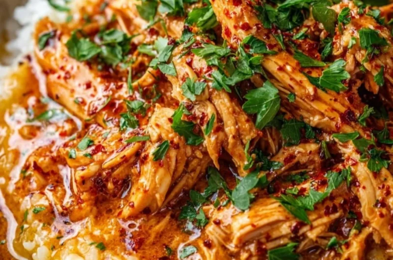 Delicious bowl of Crockpot Cajun Butter Chicken served with rice and herbs