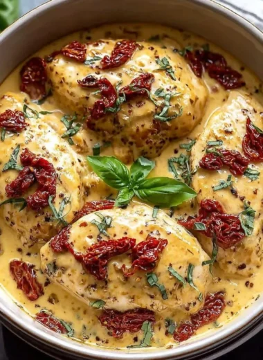 Delicious Crockpot Marry Me Chicken served with herbs and creamy sauce