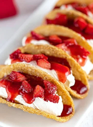 Delicious easy cheesecake tacos with creamy filling and sweet toppings