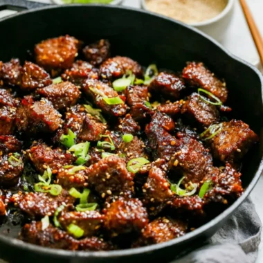 Delicious easy Korean steak bites served with dipping sauce.