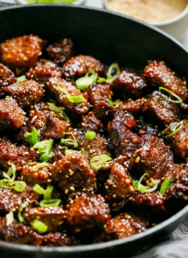 Delicious easy Korean steak bites served with dipping sauce.