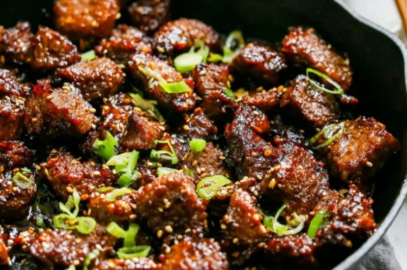Delicious easy Korean steak bites served with dipping sauce.
