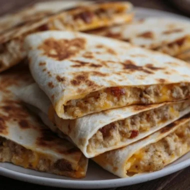 Extra cheesy ground chicken quesadillas served on a plate