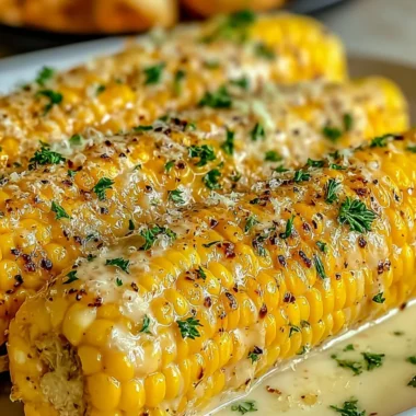 Delicious Garlic Parmesan Corn on the Cob served grilled and garnished