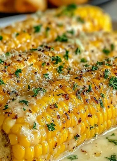 Delicious Garlic Parmesan Corn on the Cob served grilled and garnished