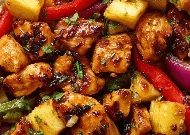 Delicious Hawaiian Chicken Sheet Pan recipe with vibrant veggies and pineapple.