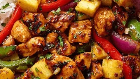 Delicious Hawaiian Chicken Sheet Pan recipe with vibrant veggies and pineapple.