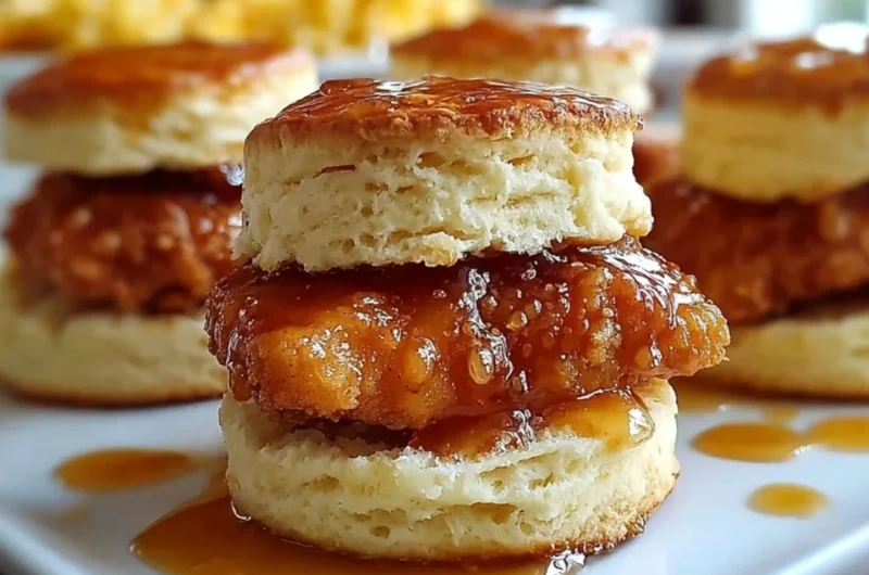 Hot honey chicken biscuits served with a drizzle of honey