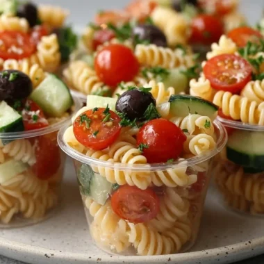 Delicious Pasta Salad Cups served in a vibrant presentation.