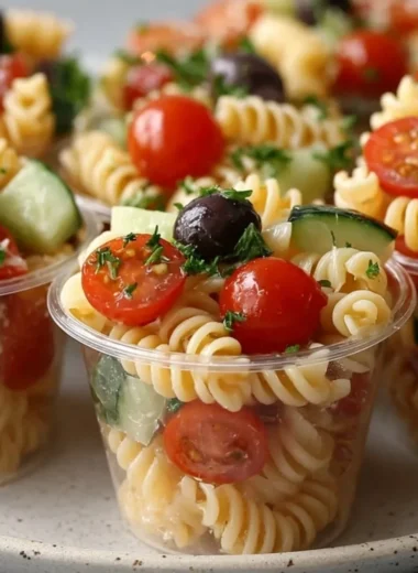 Delicious Pasta Salad Cups served in a vibrant presentation.