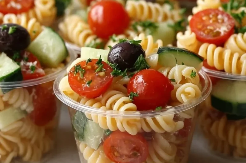 Delicious Pasta Salad Cups served in a vibrant presentation.
