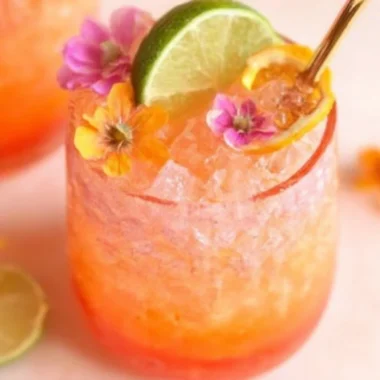 Refreshing Pineapple Mango Rum Punch served in a glass with tropical fruits