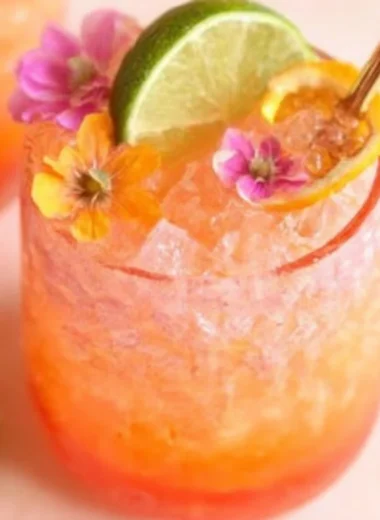 Refreshing Pineapple Mango Rum Punch served in a glass with tropical fruits