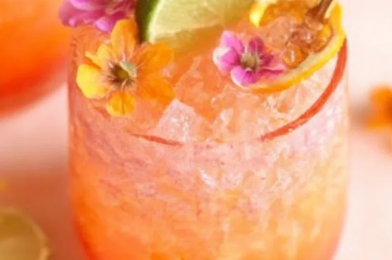 Refreshing Pineapple Mango Rum Punch served in a glass with tropical fruits