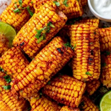 Delicious roasted corn ribs garnished and ready to serve