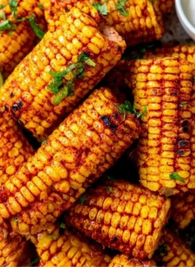 Delicious roasted corn ribs garnished and ready to serve