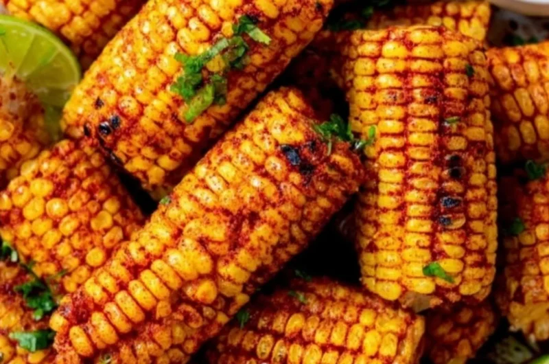 Delicious roasted corn ribs garnished and ready to serve