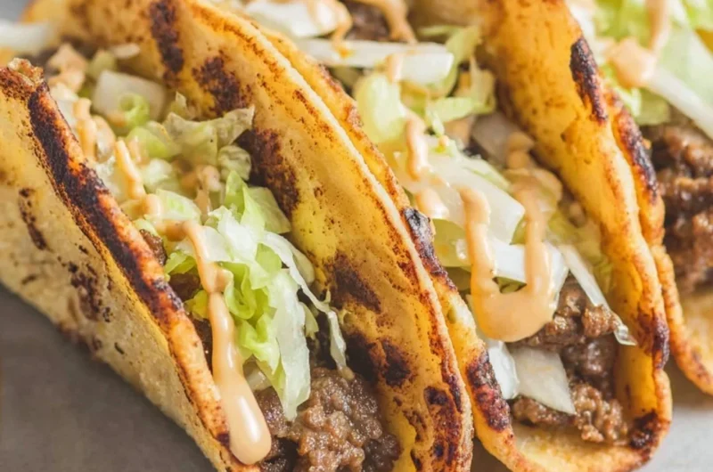 Delicious smash burger tacos with juicy beef patty and fresh toppings