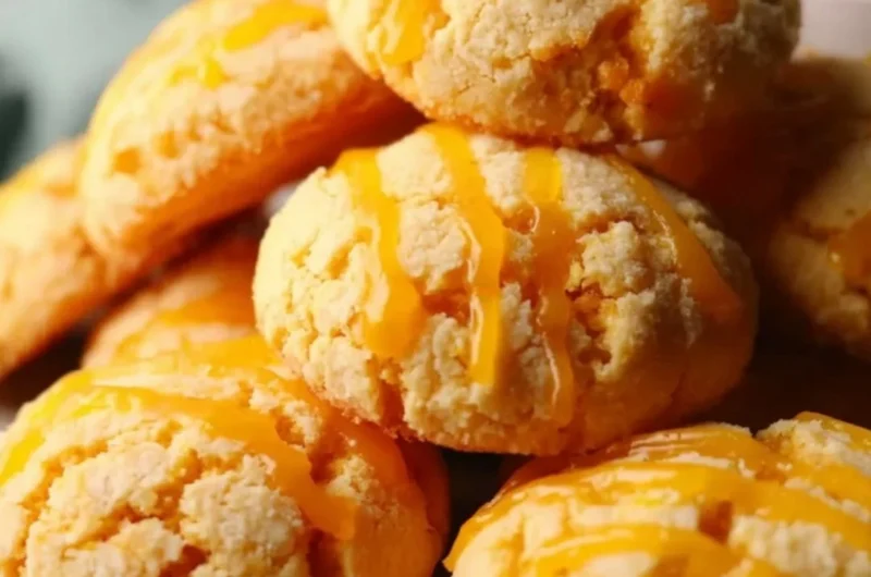 Freshly baked tropical mango cookies on a cooling rack