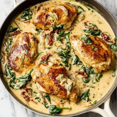 Delicious Tuscan Chicken with herbs and vegetables served on a plate