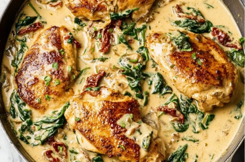 Delicious Tuscan Chicken with herbs and vegetables served on a plate
