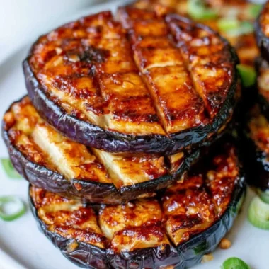 Crispy air fryer eggplant slices on a plate